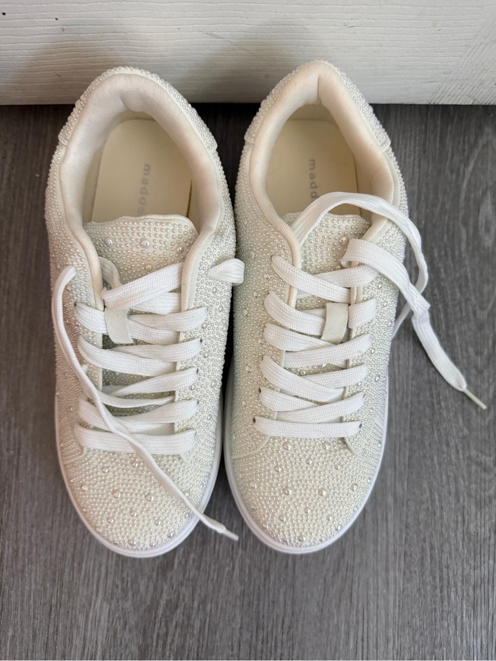 Madden Girl Jeena White Rhinestone Sneakers Size 7.5 NWOT